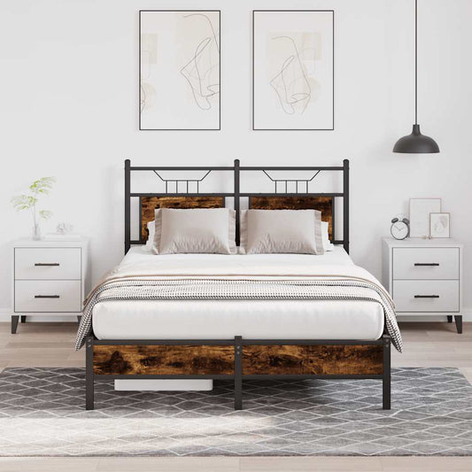 Bed Frame without Mattress Smoked Oak 120x190 cm Small Double Engineered Wood