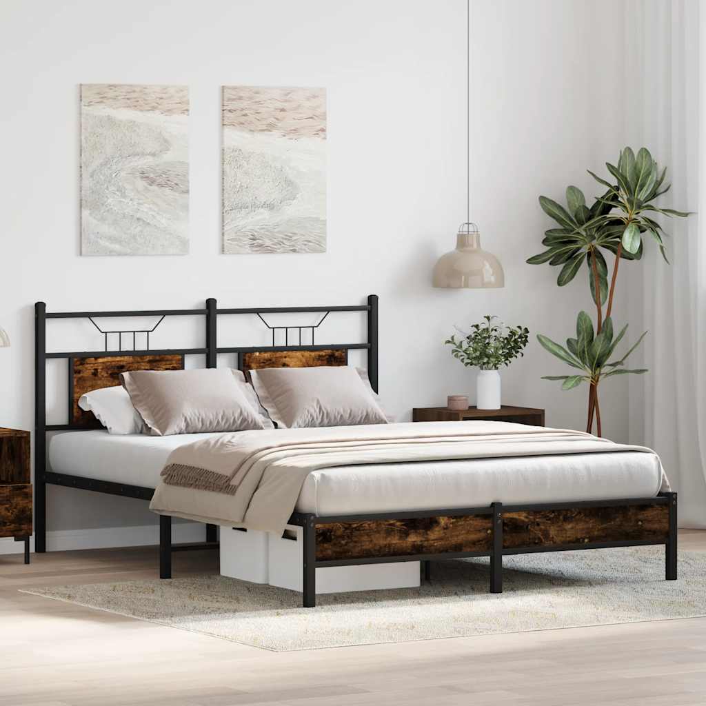 Bed Frame without Mattress Smoked Oak 137x190 cm Engineered Wood