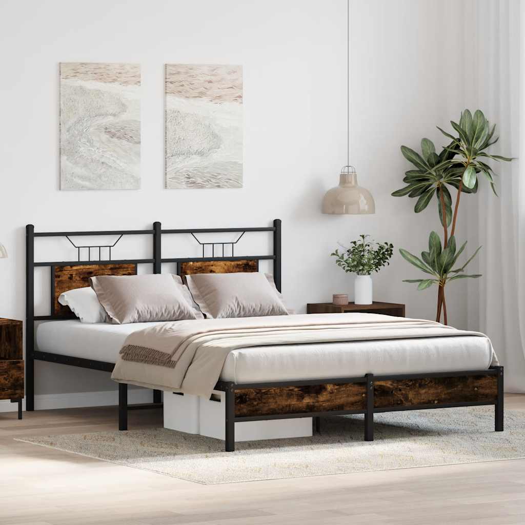 Bed Frame without Mattress Smoked Oak 140x200 cm Engineered Wood