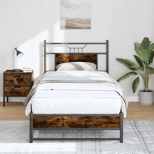 Bed Frame without Mattress Smoked Oak 75x190 cm Small Single Engineered Wood