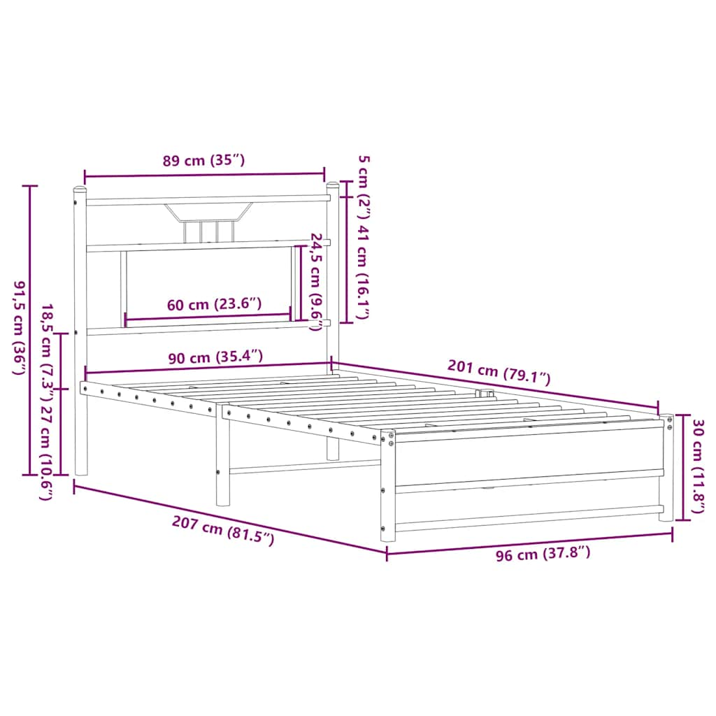 Bed Frame without Mattress Smoked Oak 90x200 cm Engineered Wood