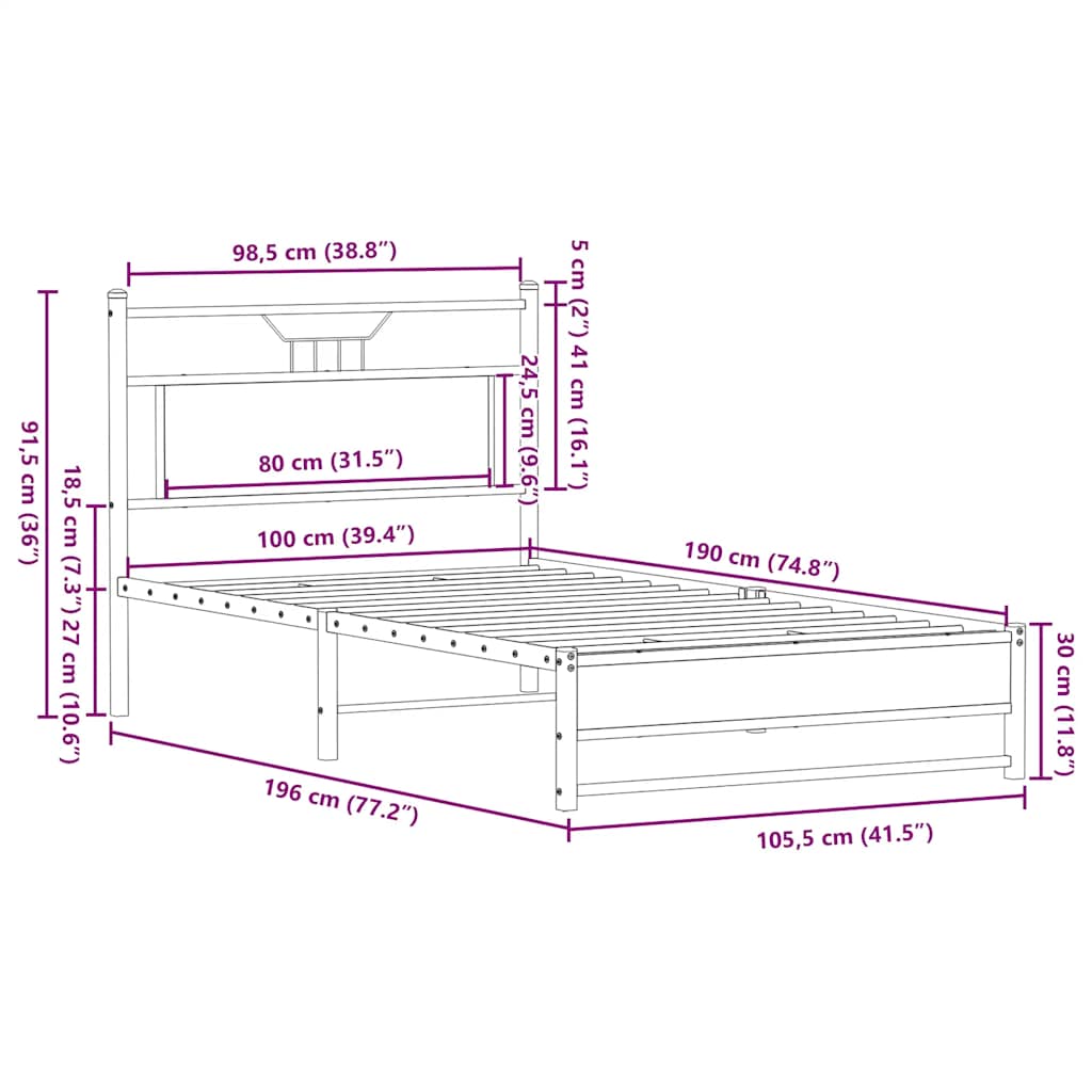 Bed Frame without Mattress Smoked Oak 100x190 cm Engineered Wood