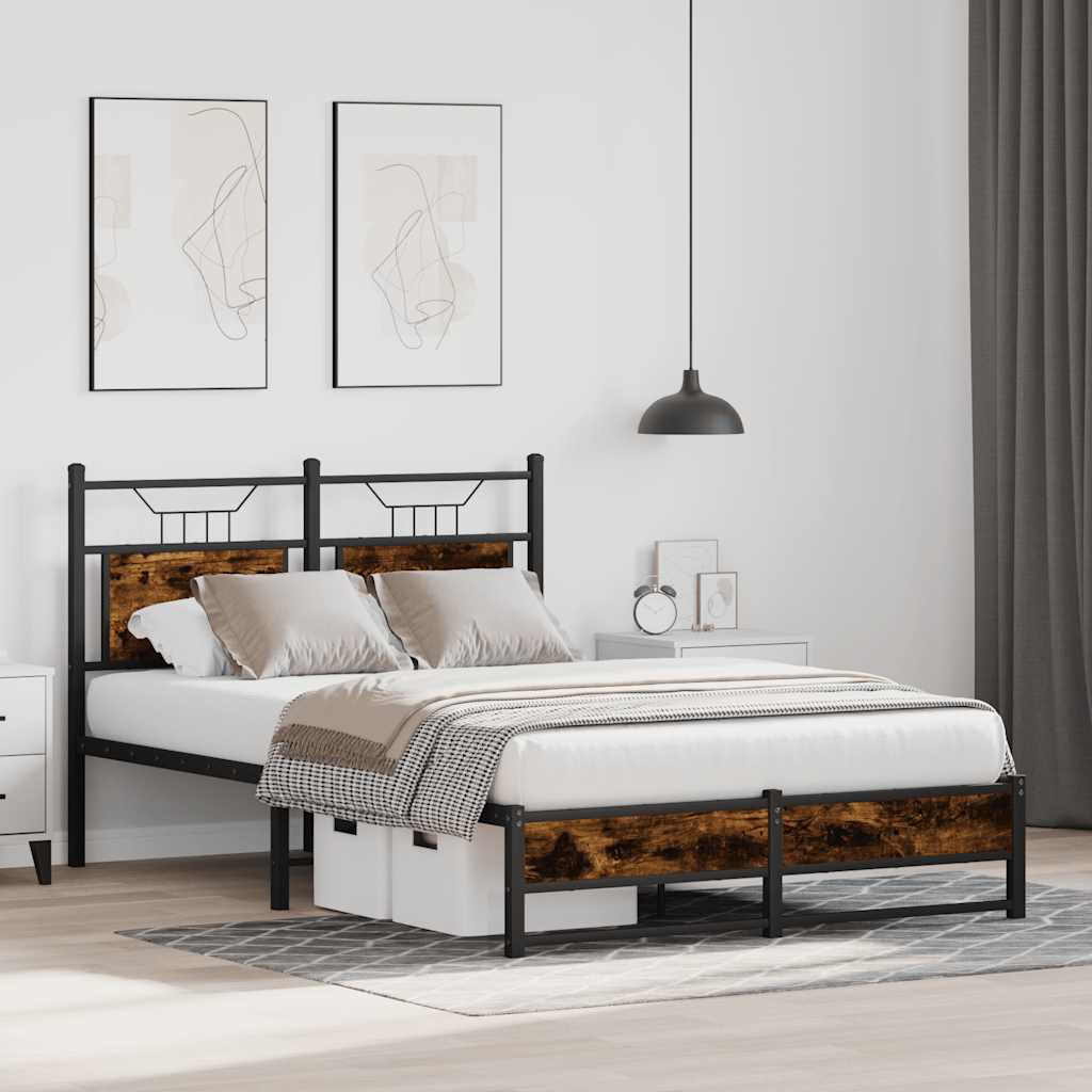 Bed Frame without Mattress Smoked Oak 120x190 cm Small Double Engineered Wood