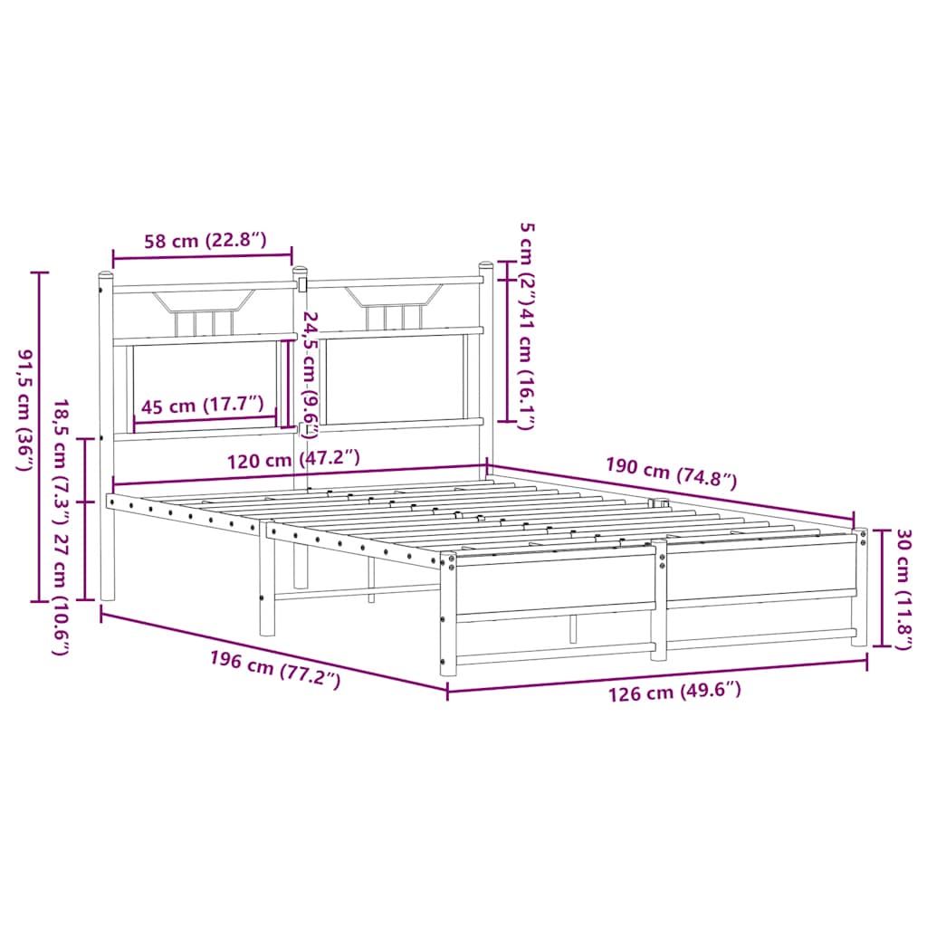 Bed Frame without Mattress Smoked Oak 120x190 cm Small Double Engineered Wood