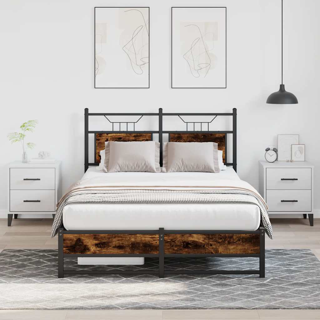 Bed Frame without Mattress Smoked Oak 120x190 cm Small Double Engineered Wood