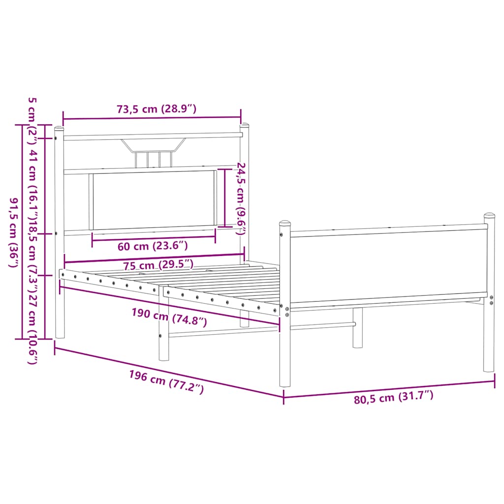 Bed Frame without Mattress Smoked Oak 75x190 cm Small Single Engineered Wood