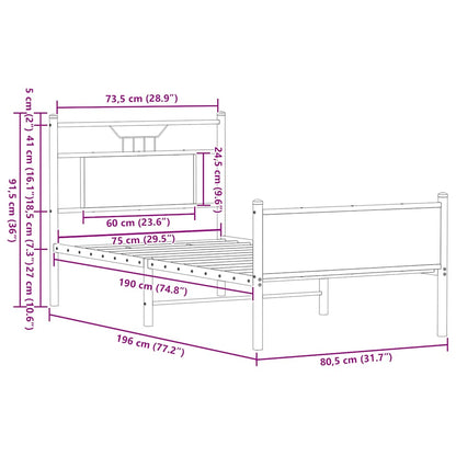 Bed Frame without Mattress Smoked Oak 75x190 cm Small Single Engineered Wood