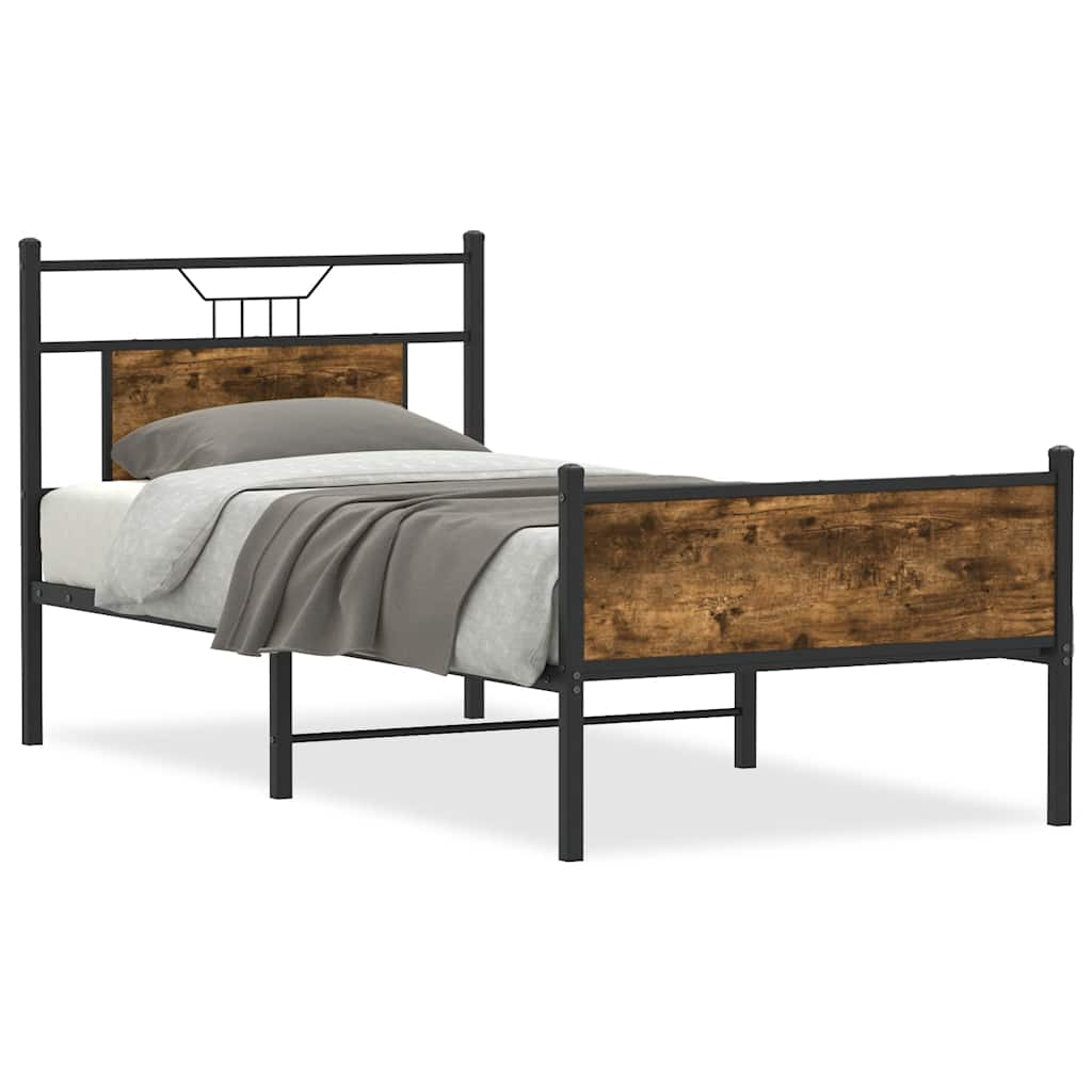 Bed Frame without Mattress Smoked Oak 90x190 cm Single Engineered Wood