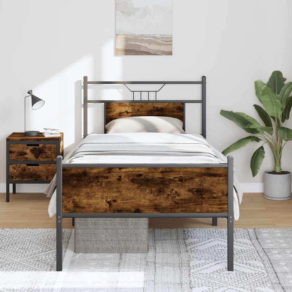 Bed Frame without Mattress Smoked Oak 90x190 cm Single Engineered Wood