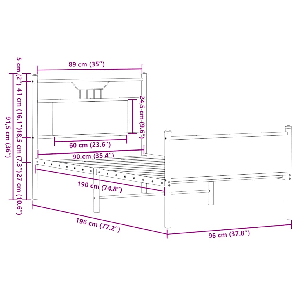 Bed Frame without Mattress Smoked Oak 90x190 cm Single Engineered Wood