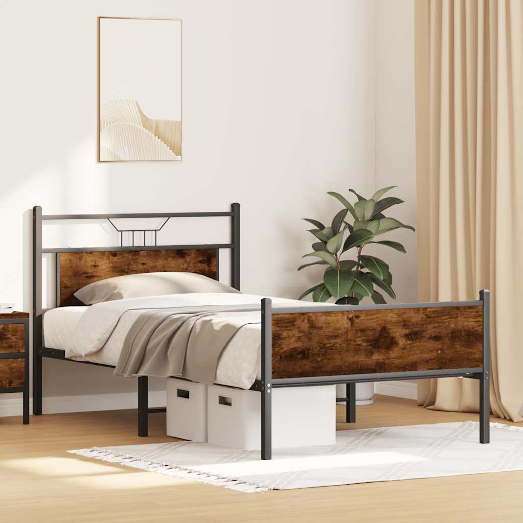 Bed Frame without Mattress Smoked Oak 107x203 cm Engineered Wood