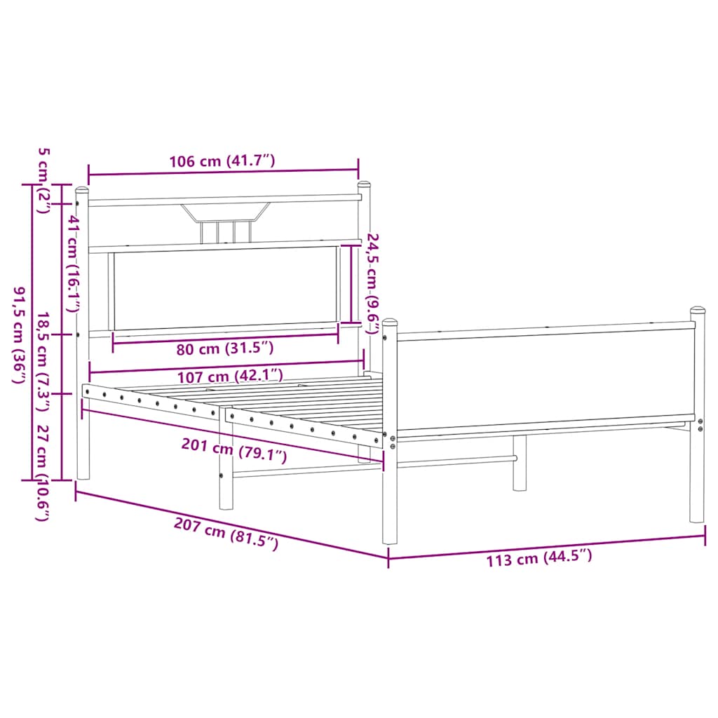 Bed Frame without Mattress Smoked Oak 107x203 cm Engineered Wood