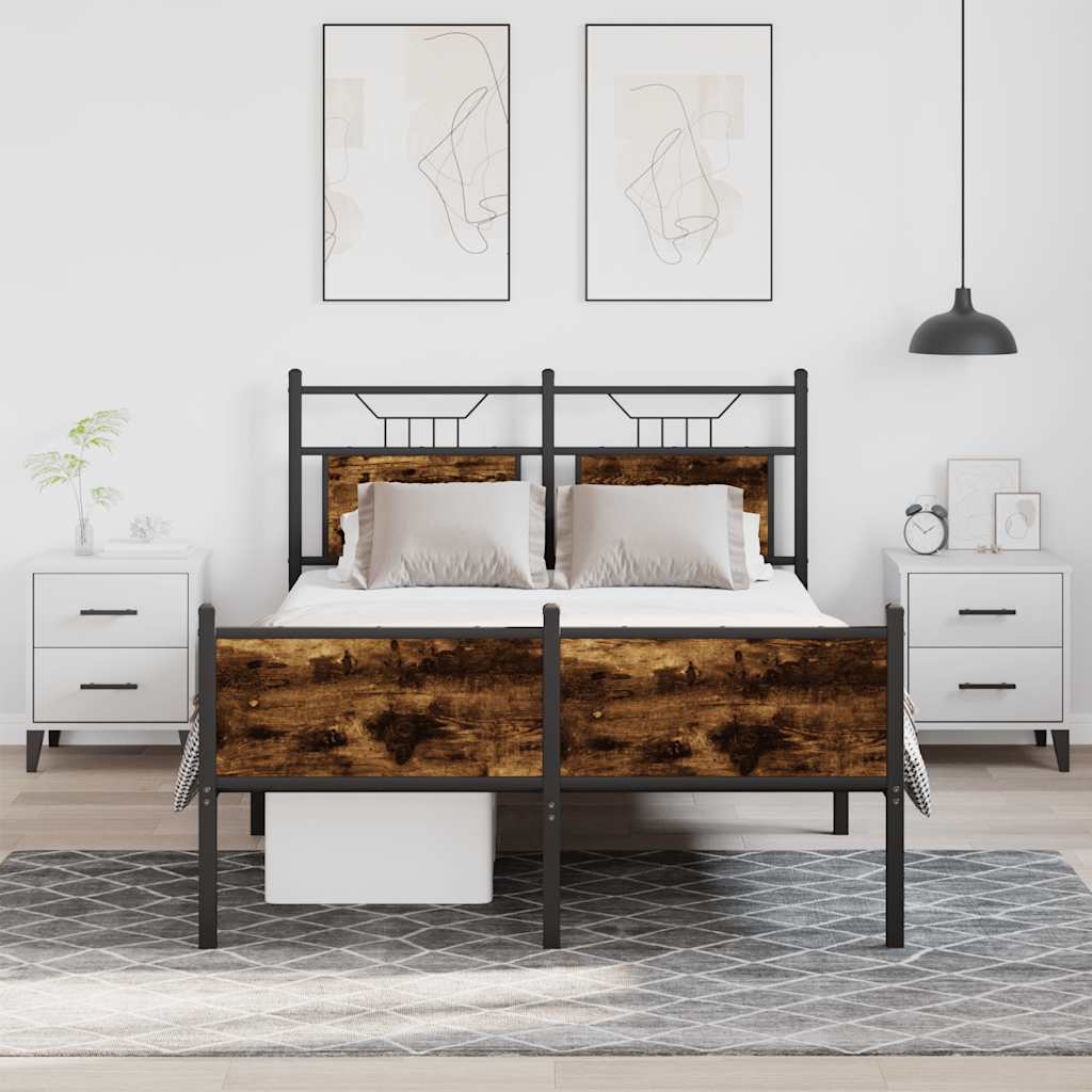 Bed Frame without Mattress Smoked Oak 120x190 cm Small Double Engineered Wood