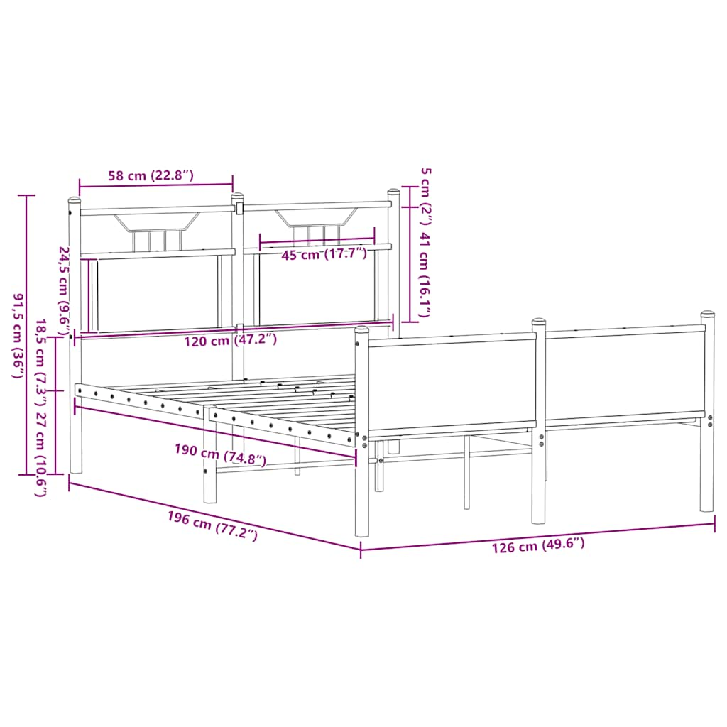 Bed Frame without Mattress Smoked Oak 120x190 cm Small Double Engineered Wood