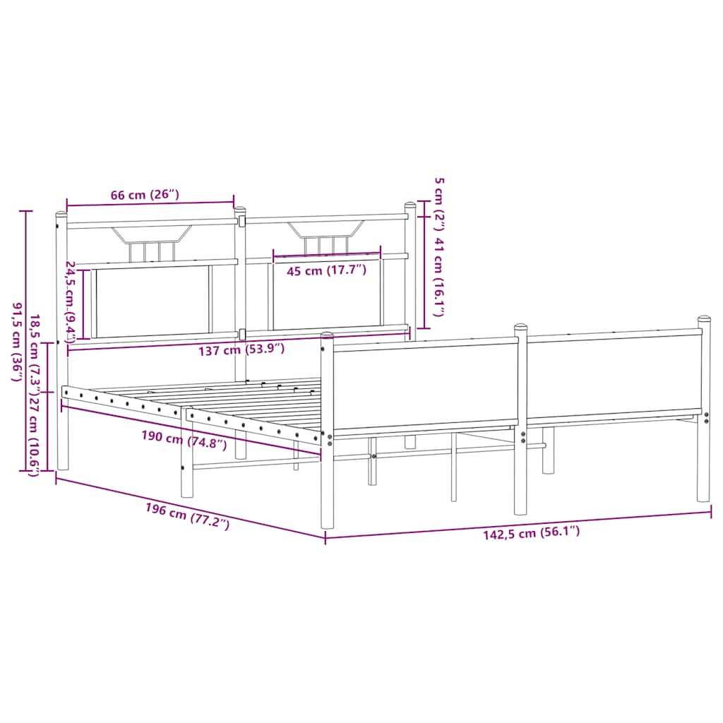 Bed Frame without Mattress Smoked Oak 137x190 cm Engineered Wood