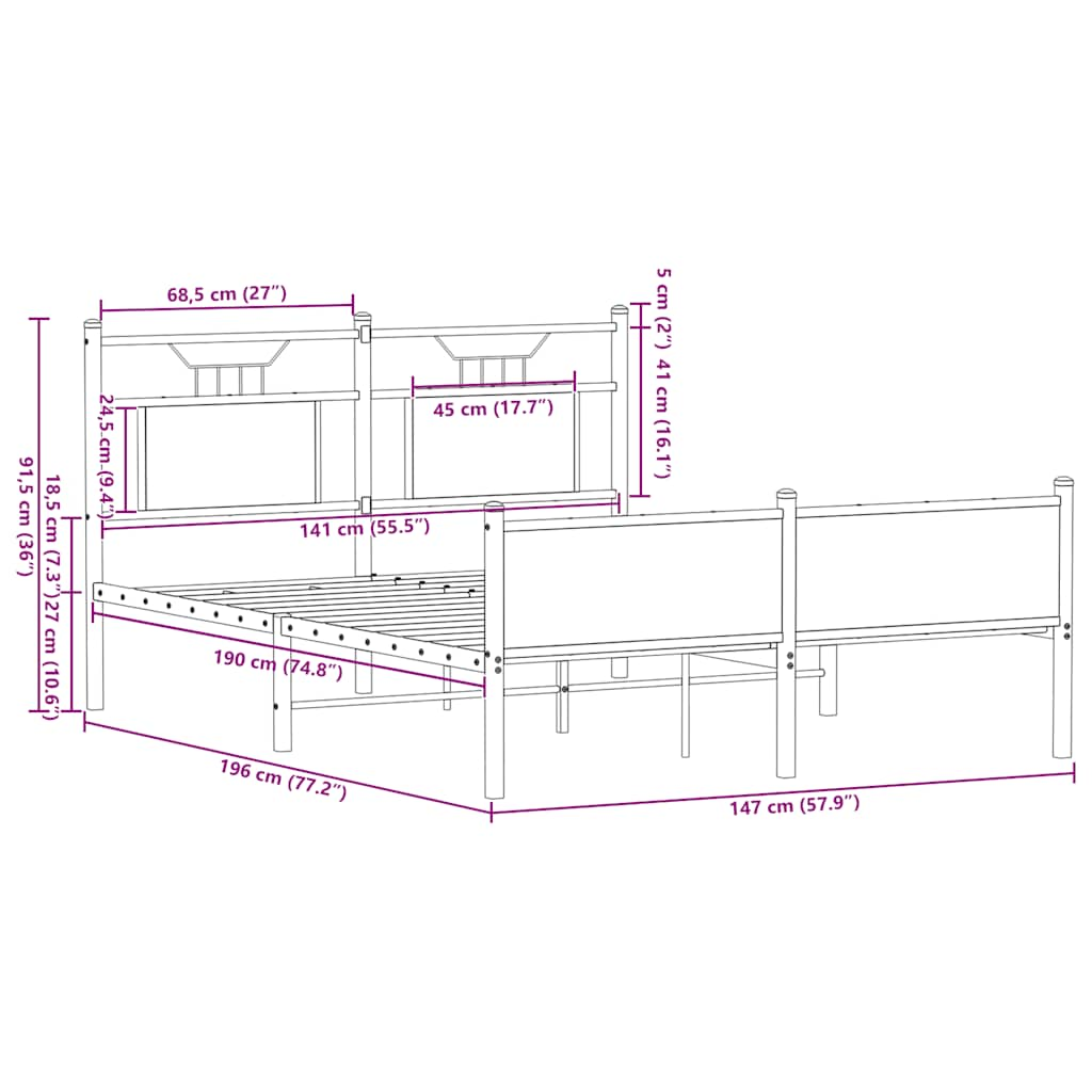 Bed Frame without Mattress Smoked Oak 140x190 cm Engineered Wood