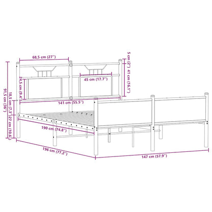 Bed Frame without Mattress Smoked Oak 140x190 cm Engineered Wood