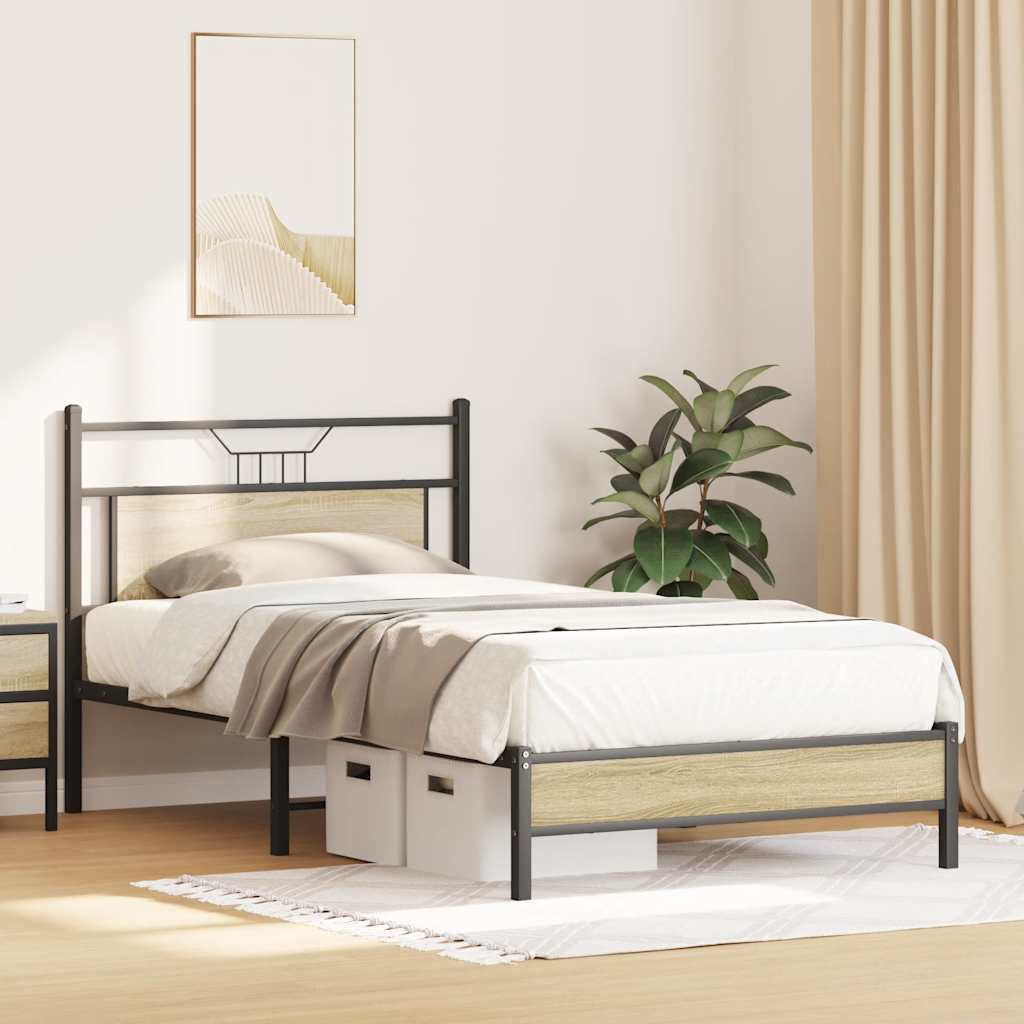 Bed Frame without Mattress Sonoma Oak 100x190 cm Engineered Wood