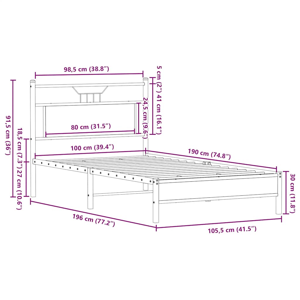 Bed Frame without Mattress Sonoma Oak 100x190 cm Engineered Wood