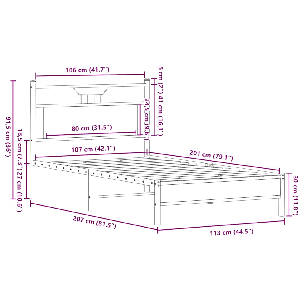 Bed Frame without Mattress Sonoma Oak 107x203 cm Engineered Wood