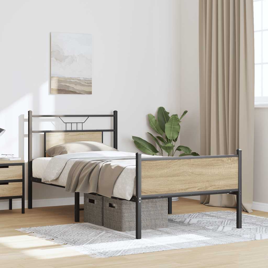 Bed Frame without Mattress Sonoma Oak 75x190 cm Small Single Engineered Wood