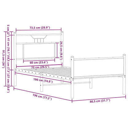 Bed Frame without Mattress Sonoma Oak 75x190 cm Small Single Engineered Wood