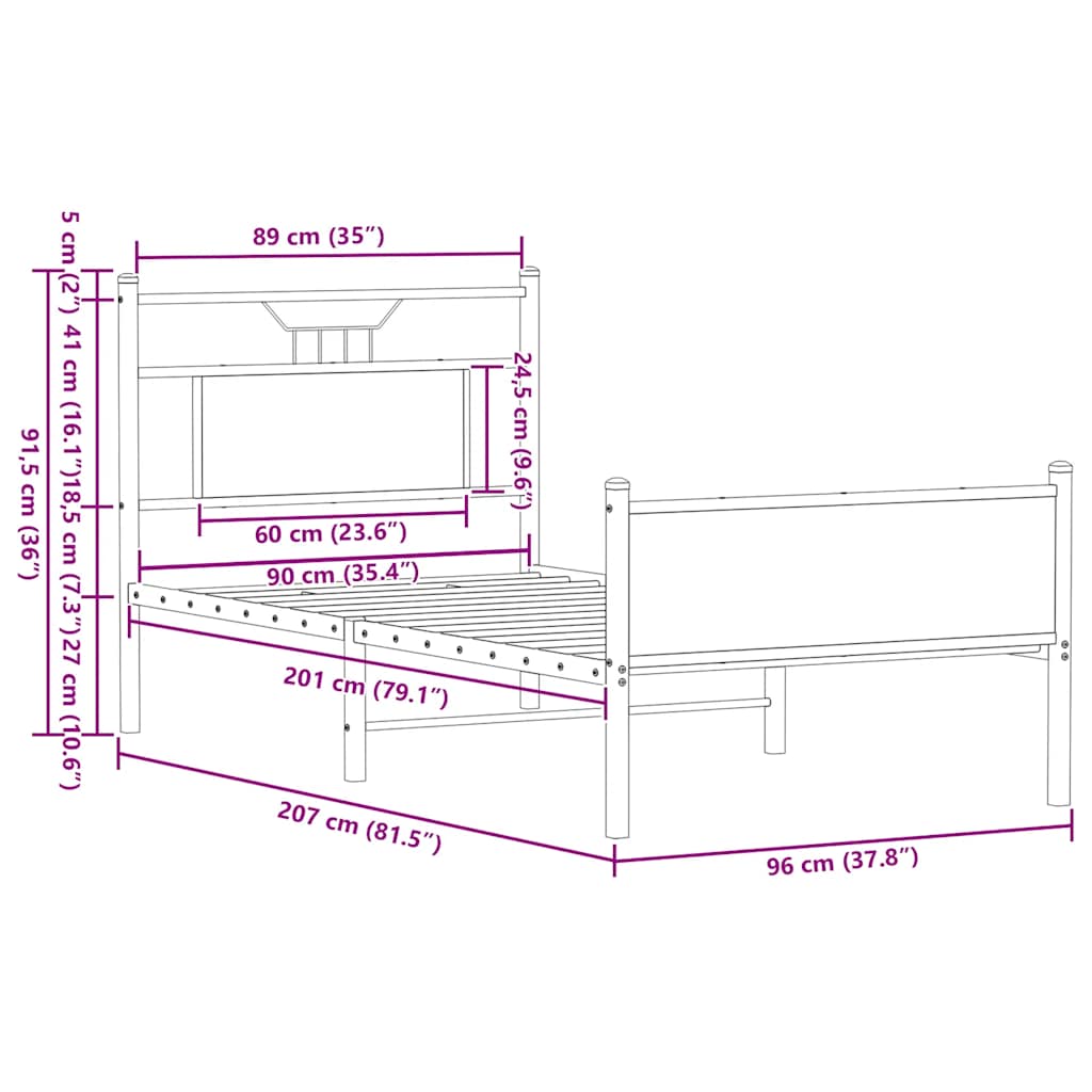 Bed Frame without Mattress Sonoma Oak 90x200 cm Engineered Wood