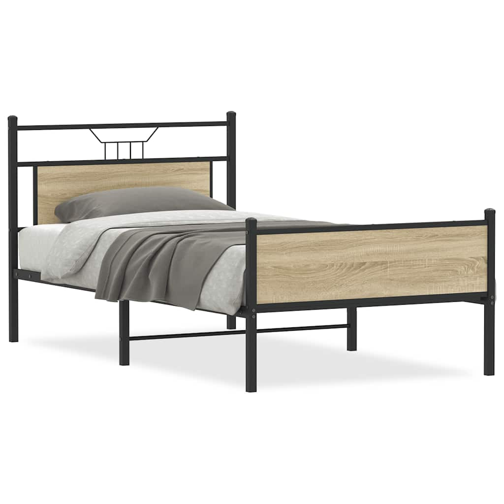 Bed Frame without Mattress Sonoma Oak 107x203 cm Engineered Wood