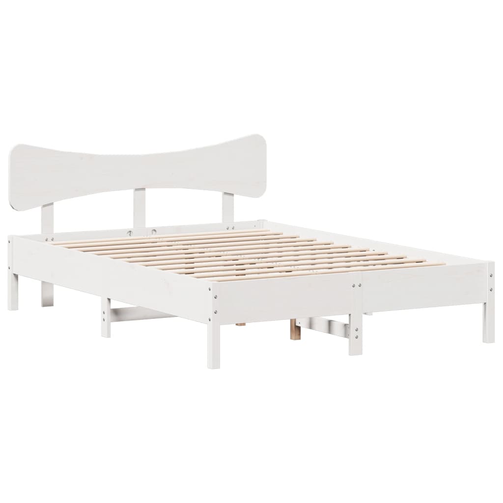 Bed Frame without Mattress White 150x200 cm King Size Solid Wood Pine