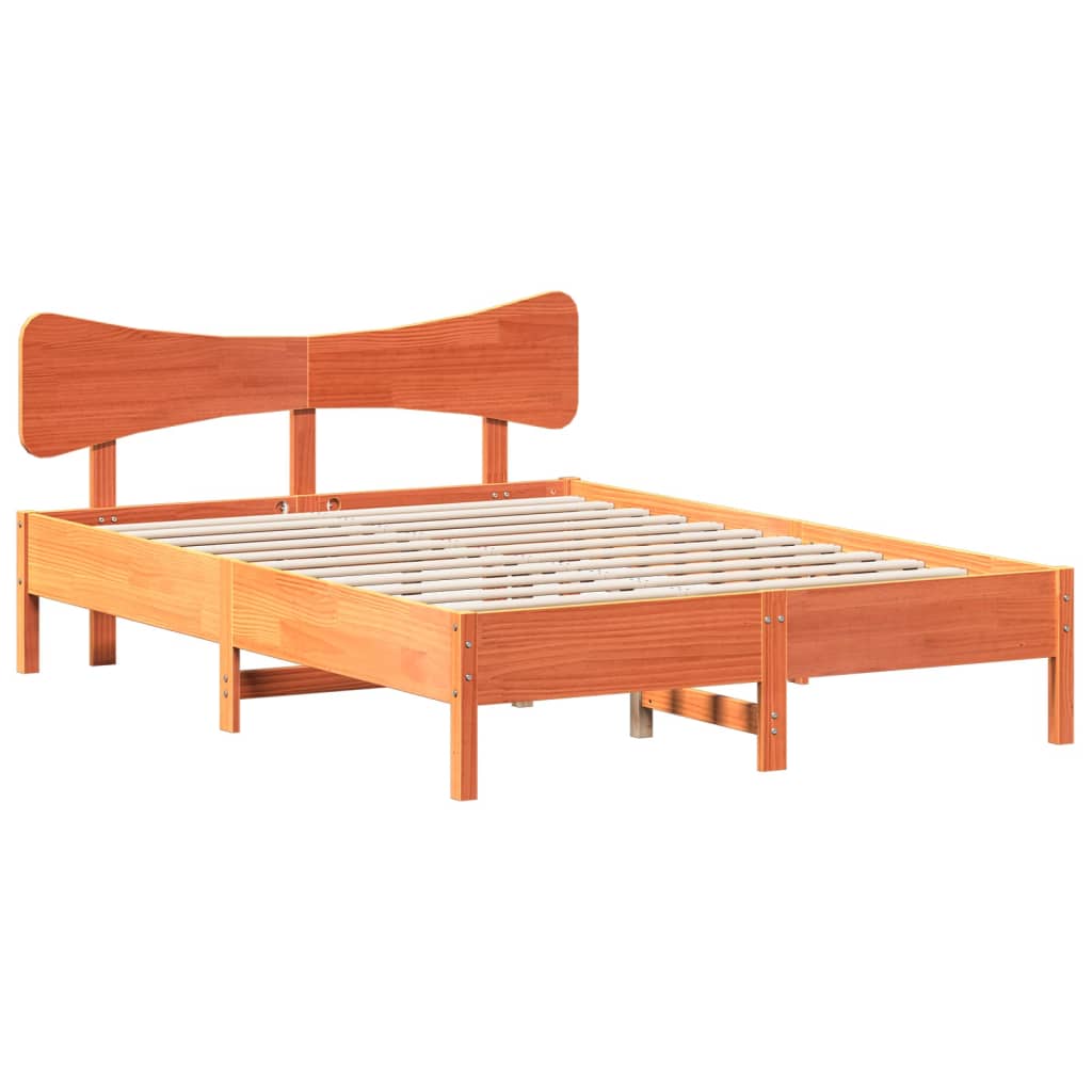 Bed Frame without Mattress Wax Brown 150x200 cm King Size Solid Wood Pine