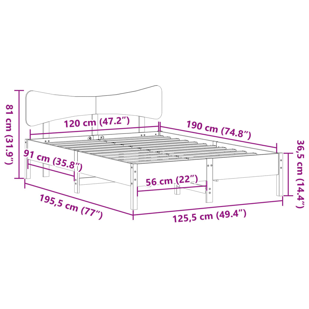 Bed Frame without Mattress White 120x190 cm Small Double Solid Wood Pine