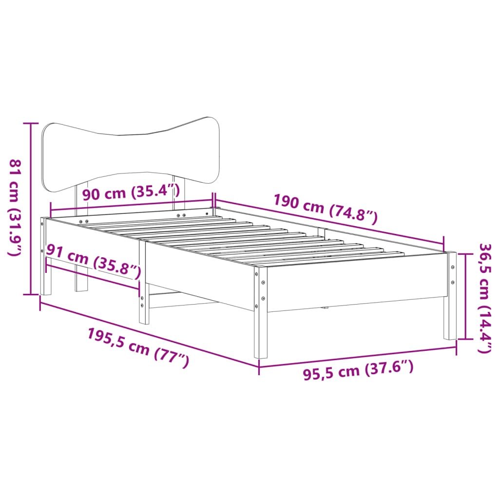 Bed Frame without Mattress White 90x190 cm Single Solid Wood Pine