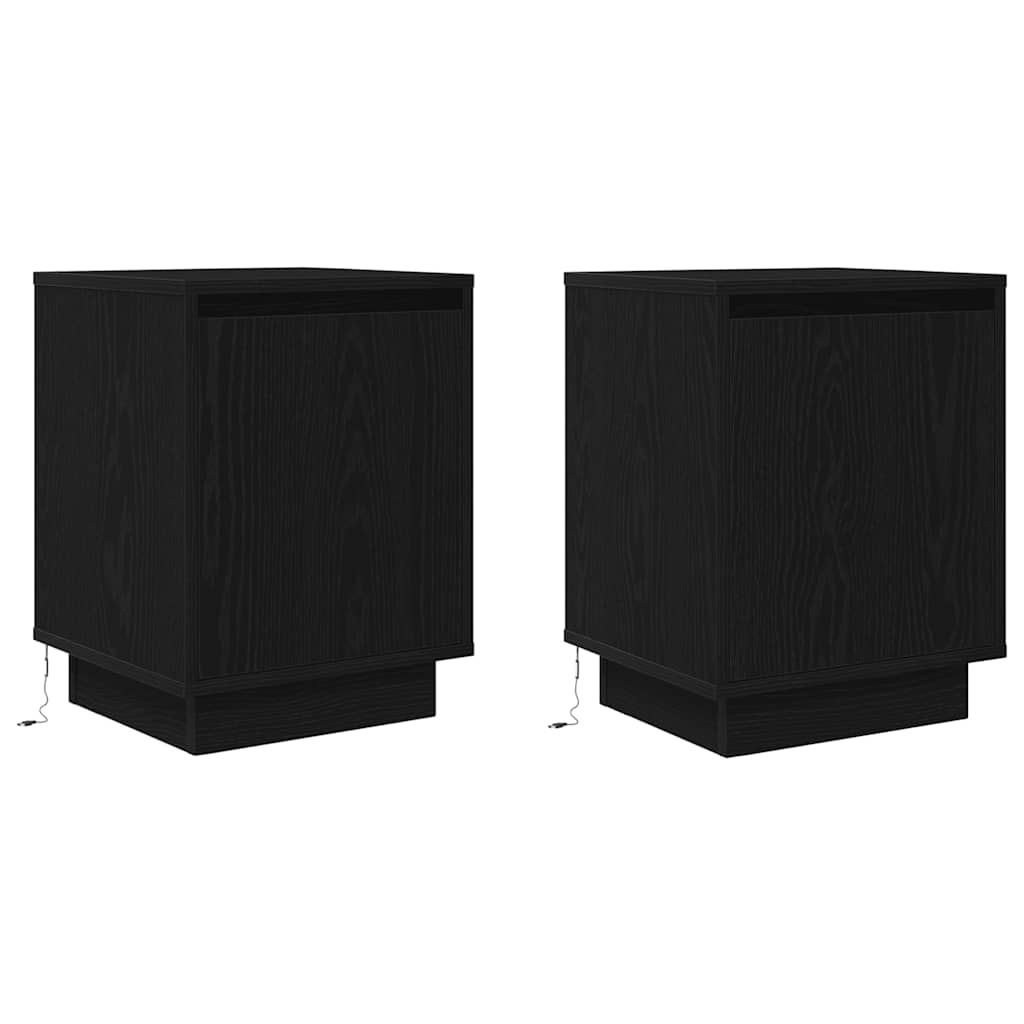 Bedside Cabinets with LED Lights 2 pcs Black 38x34x50 cm