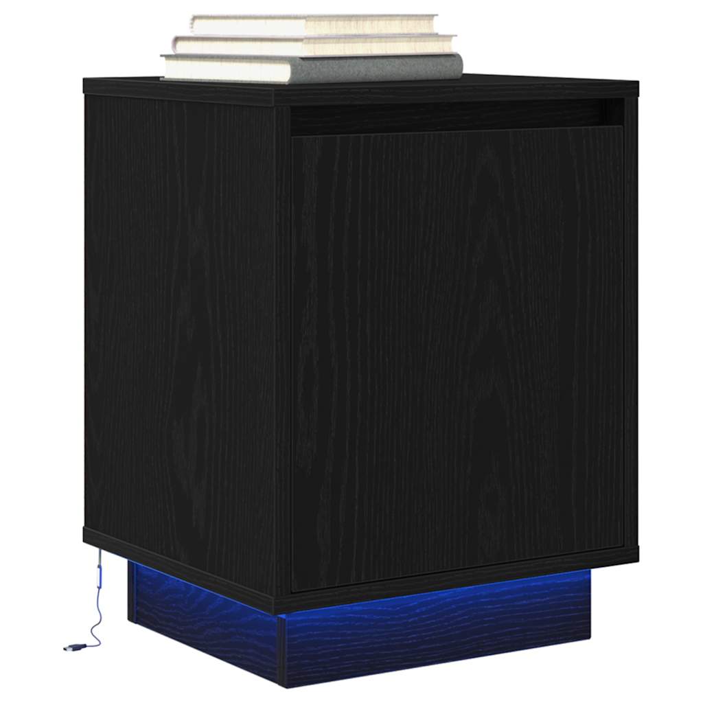 Bedside Cabinets with LED Lights 2 pcs Black 38x34x50 cm