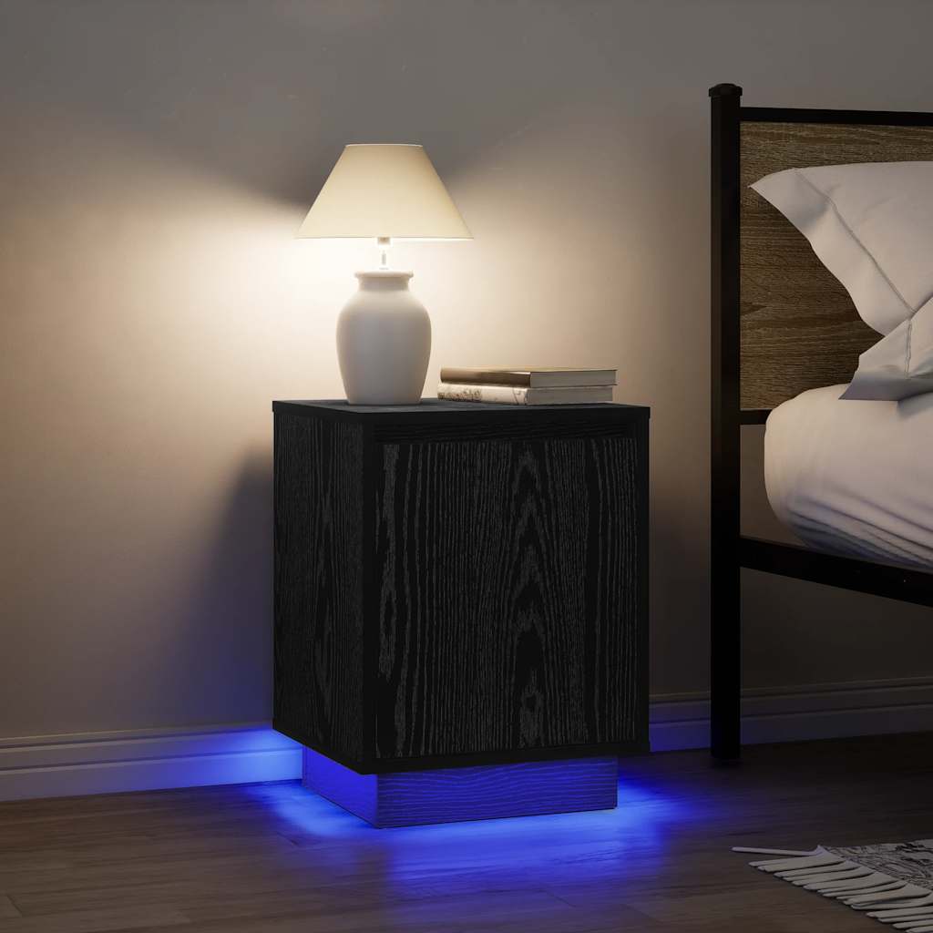 Bedside Cabinets with LED Lights 2 pcs Black 38x34x50 cm