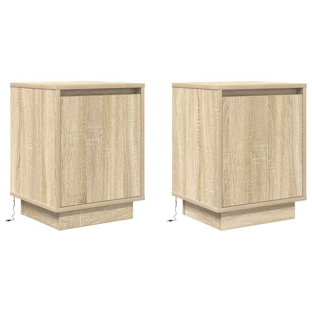 Bedside Cabinets with LED Lights 2 pcs Sonoma Oak 38x34x50 cm