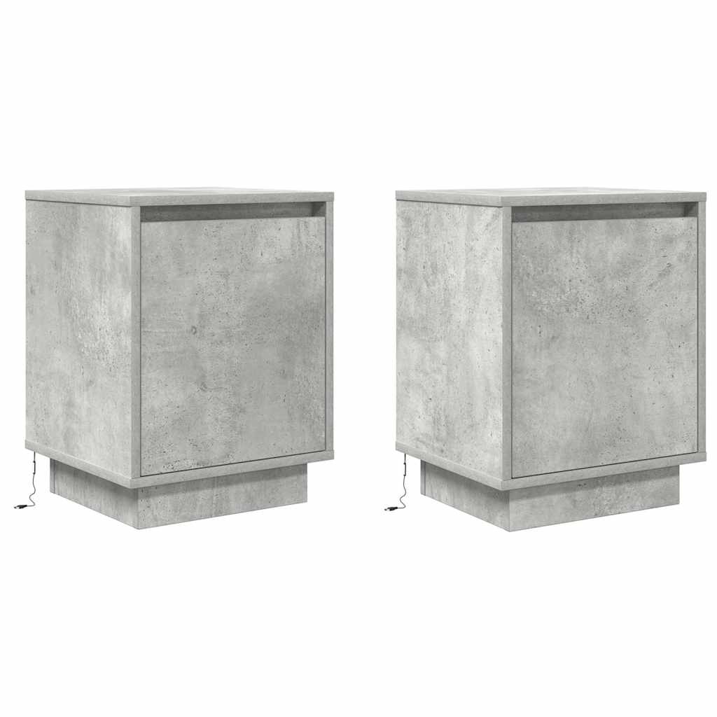 Bedside Cabinets with LED Lights 2 pcs Concrete Grey 38x34x50 cm