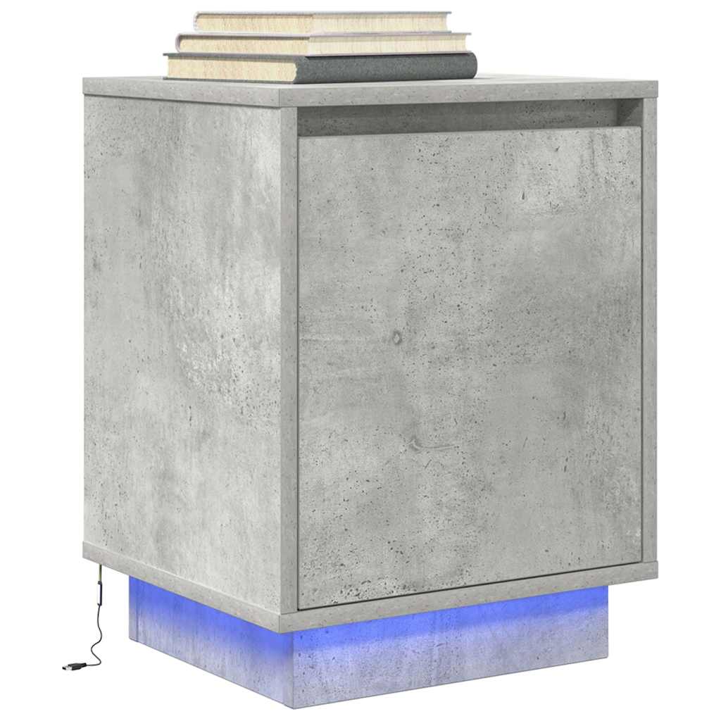 Bedside Cabinets with LED Lights 2 pcs Concrete Grey 38x34x50 cm