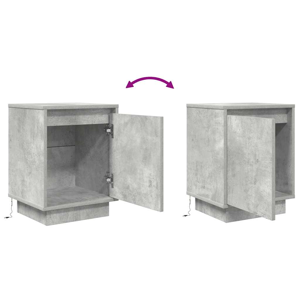 Bedside Cabinets with LED Lights 2 pcs Concrete Grey 38x34x50 cm