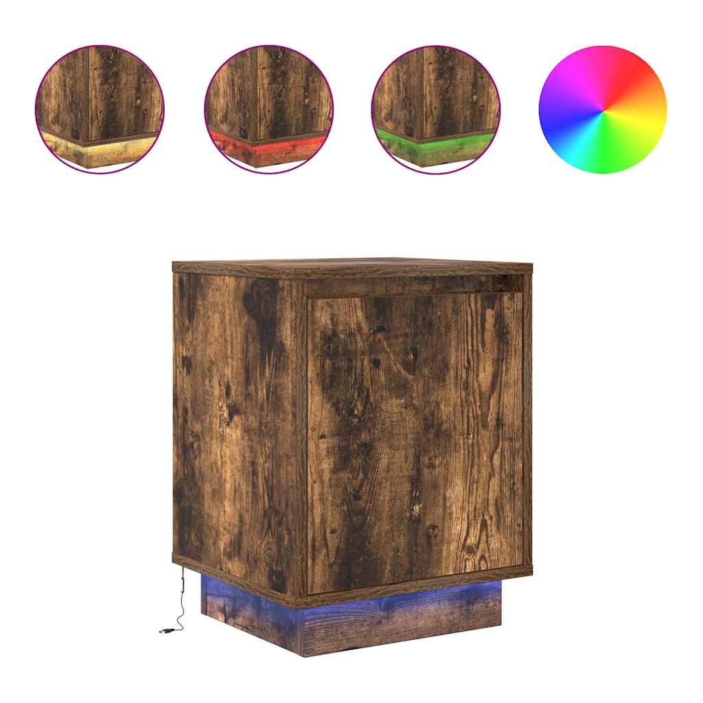 Bedside Cabinets with LED Lights 2 pcs Smoked Oak 38x34x50 cm