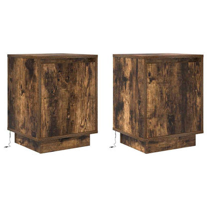 Bedside Cabinets with LED Lights 2 pcs Smoked Oak 38x34x50 cm