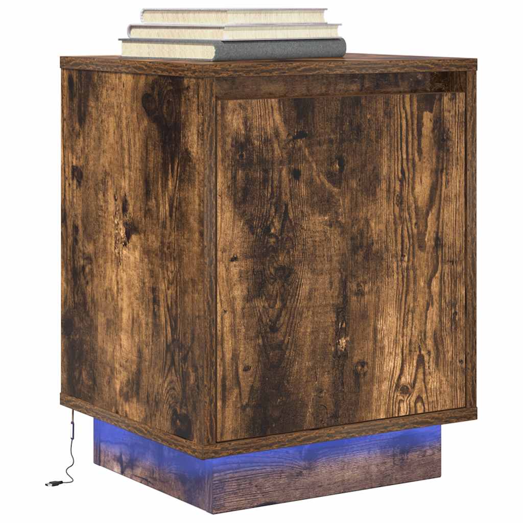 Bedside Cabinets with LED Lights 2 pcs Smoked Oak 38x34x50 cm