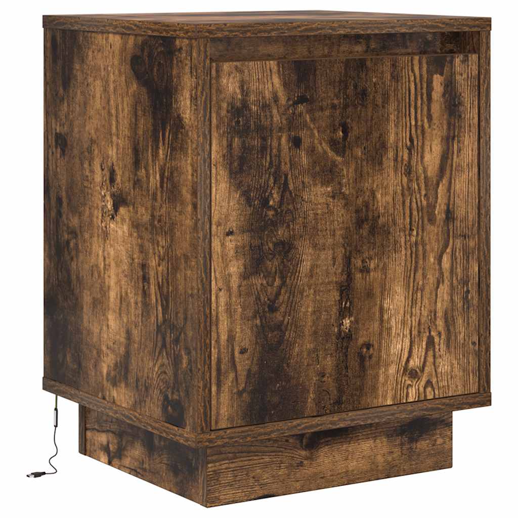 Bedside Cabinets with LED Lights 2 pcs Smoked Oak 38x34x50 cm