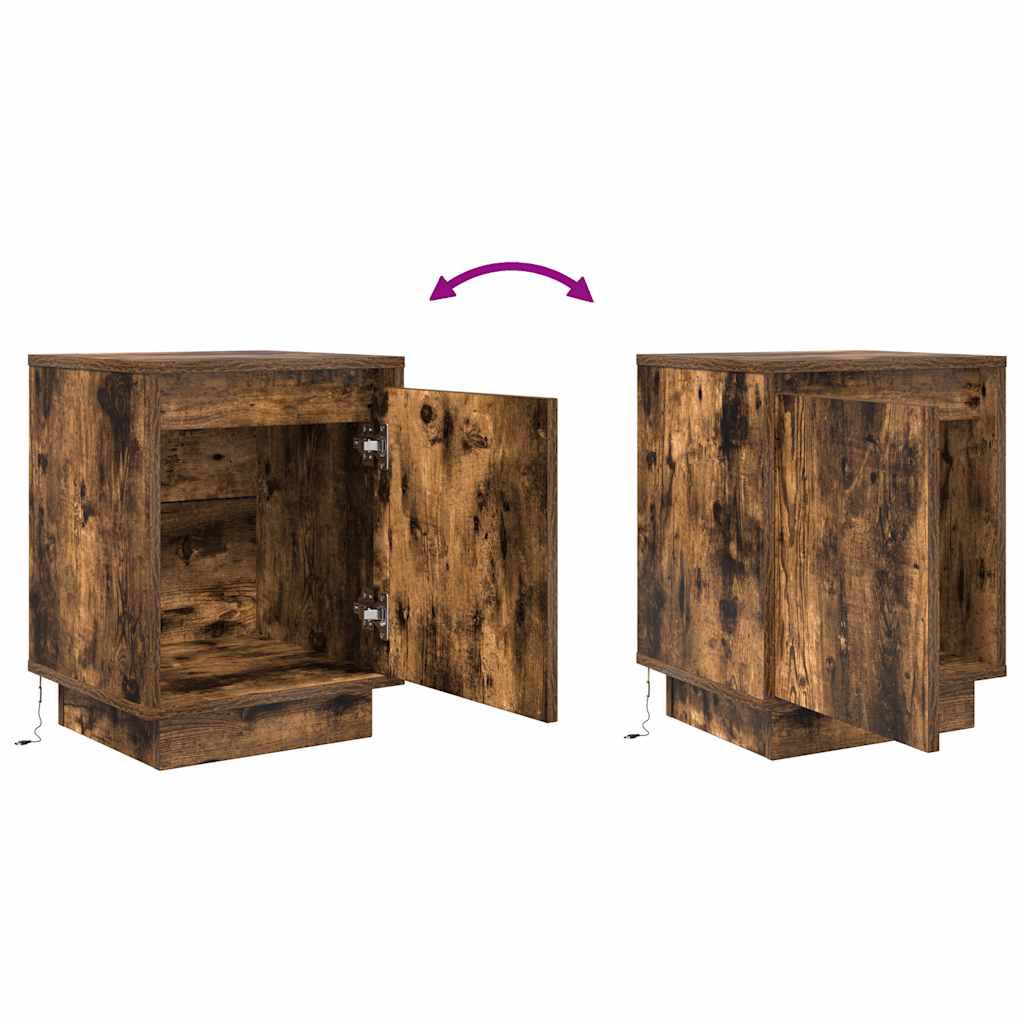 Bedside Cabinets with LED Lights 2 pcs Smoked Oak 38x34x50 cm