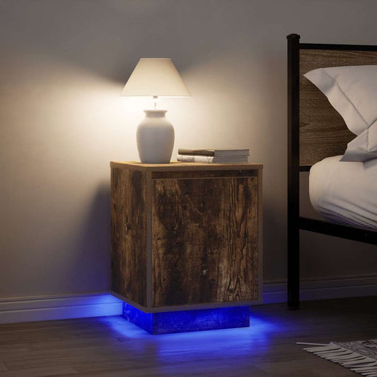 Bedside Cabinets with LED Lights 2 pcs Smoked Oak 38x34x50 cm