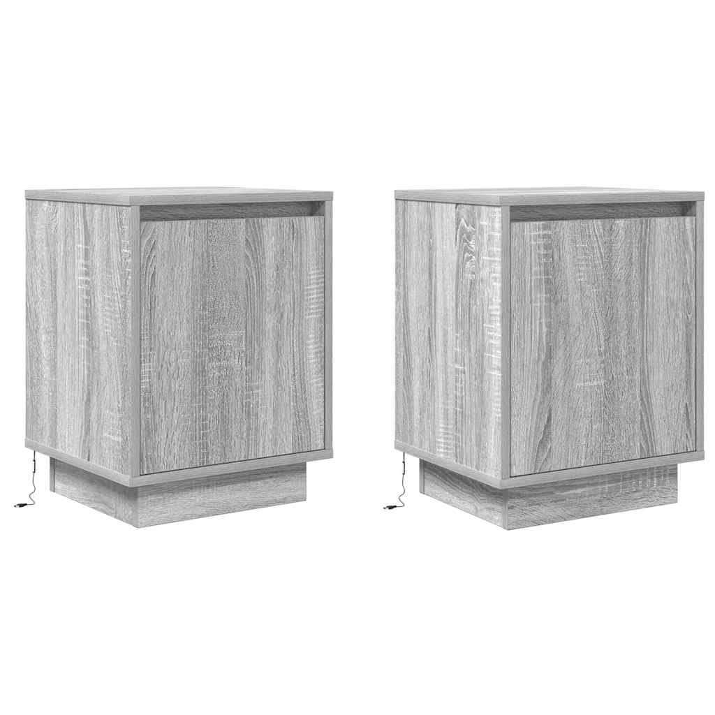 Bedside Cabinets with LED Lights 2 pcs Grey Sonoma 38x34x50 cm