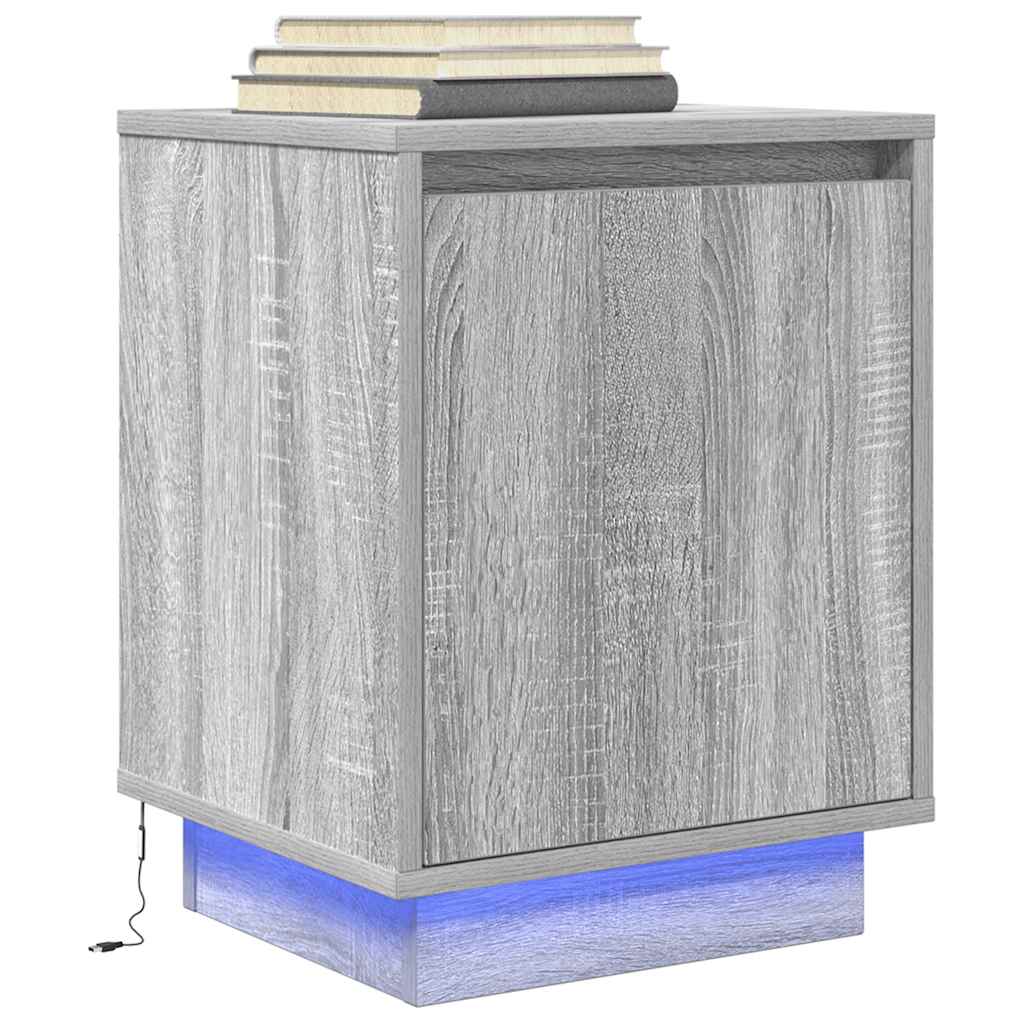 Bedside Cabinets with LED Lights 2 pcs Grey Sonoma 38x34x50 cm