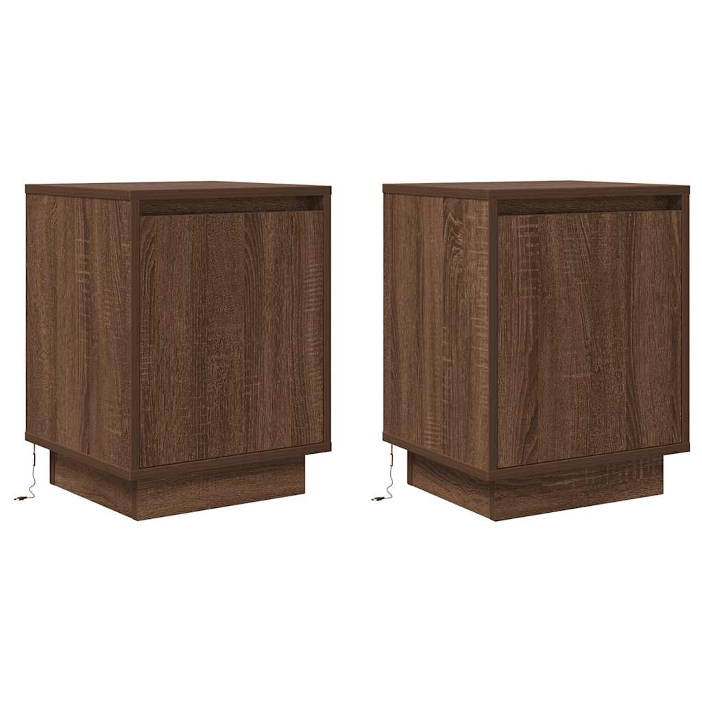 Bedside Cabinets with LED Lights 2 pcs Brown Oak 38x34x50 cm