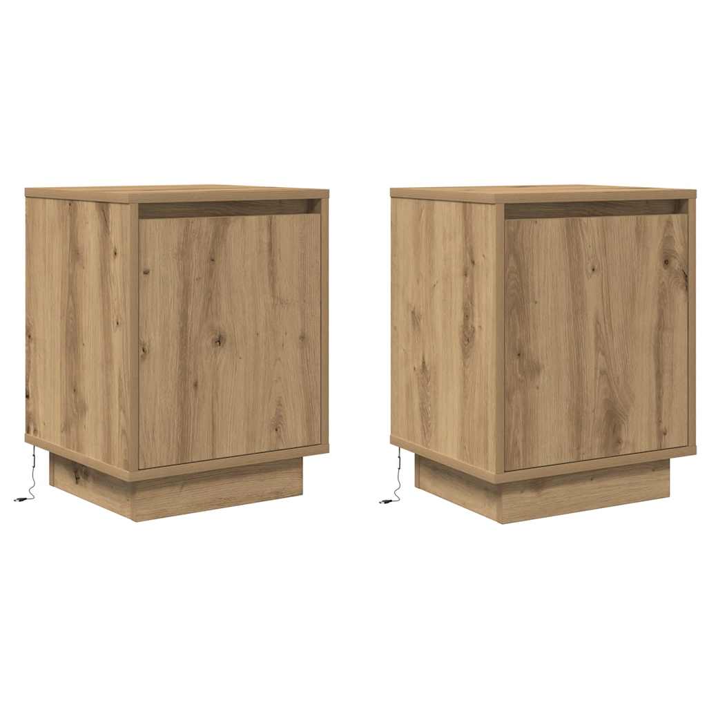 Bedside Cabinets with LED Lights 2 pcs Artisan Oak 38x34x50 cm