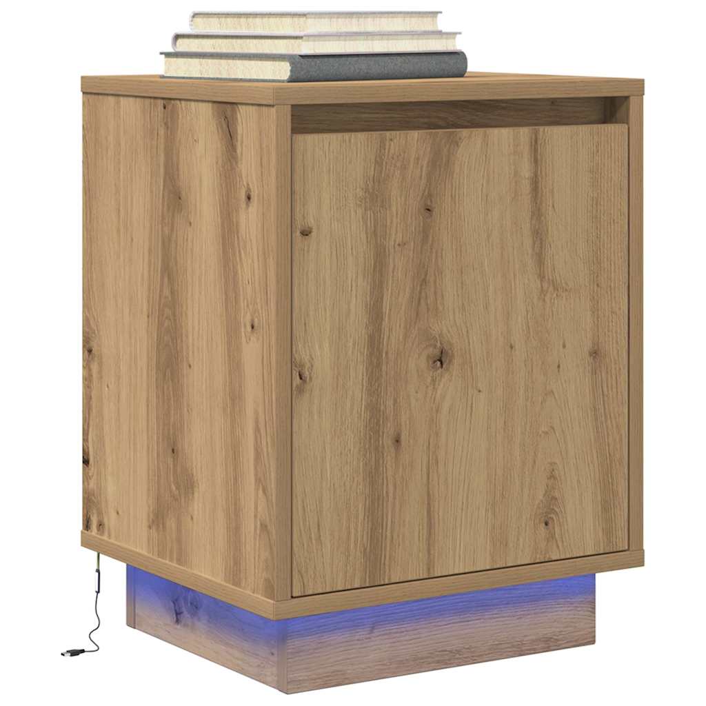 Bedside Cabinets with LED Lights 2 pcs Artisan Oak 38x34x50 cm